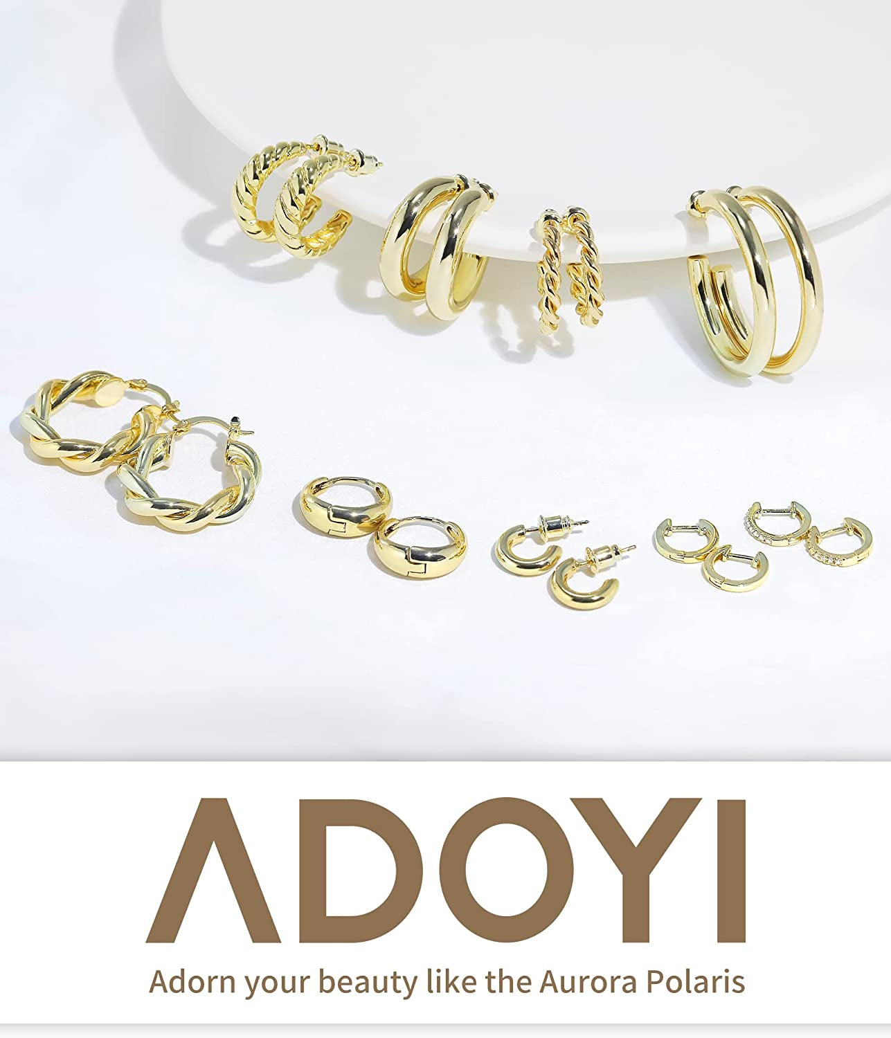 9 Pairs Gold Hoop Earrings Set for Women Gold Twisted Huggie Hoops Earrings 14K 18K Gold Plated for Girls Gift Lightweight