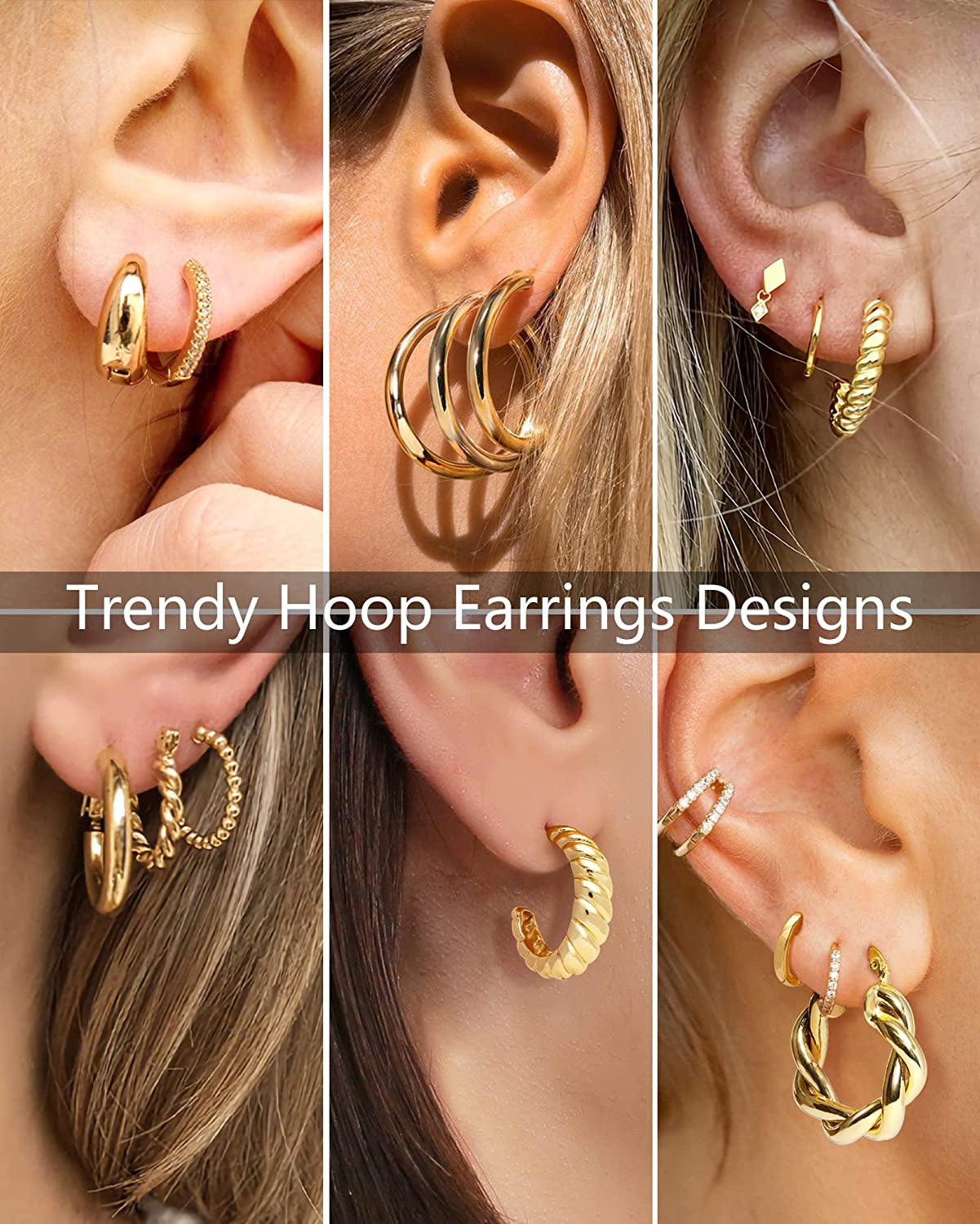 9 Pairs Gold Hoop Earrings Set for Women Gold Twisted Huggie Hoops Earrings 14K 18K Gold Plated for Girls Gift Lightweight