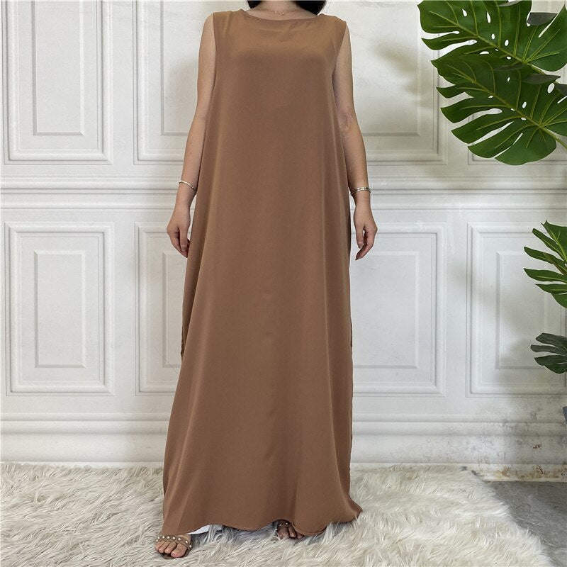 Dubai Abaya Vestido All-Match Casual Wear Sleeveless Inner Dresses