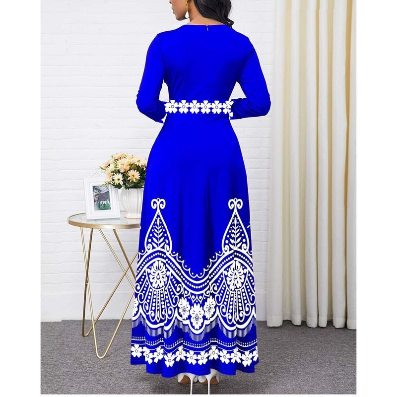 Vintage Floral Print A Line Elegant Dress Women