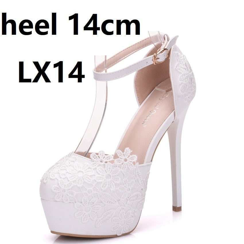 White Lace Flower  High Heels Platform Stiletto
