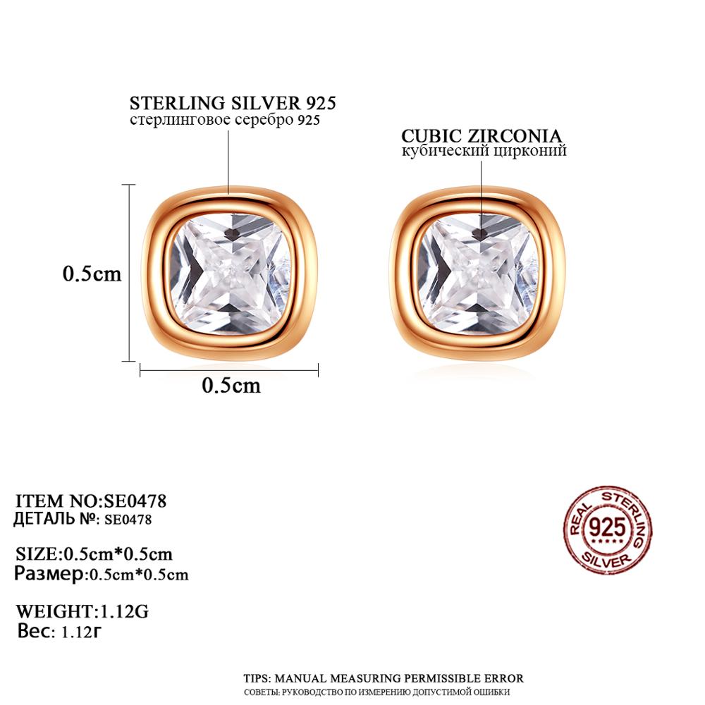 Sterling Silver Simple Clear Zircon Square Stud Earrings