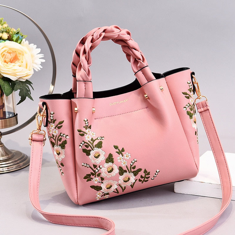 Flower Basket Handbag Embroidered White Shoulder Bag