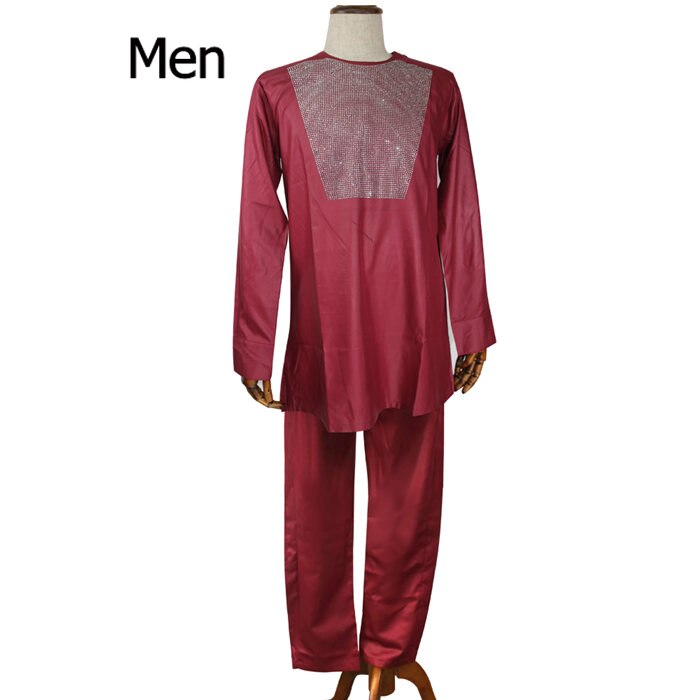 African Couple Clothes Suits Long Dresses For Women African Men Dashiki Shirt Pant Set Clothing With Shining Stones
