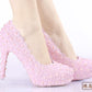 Pink Flower Lace Wedding High heels Platform shoes