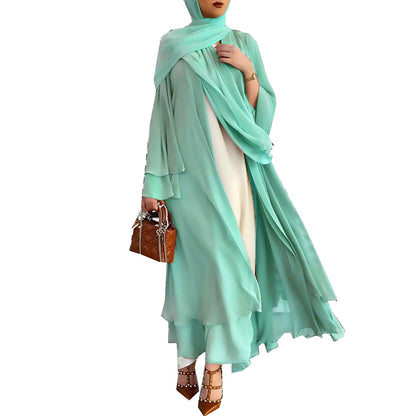 Ramadan Eid Mubarak Chiffon Open Abaya Kimono for Women