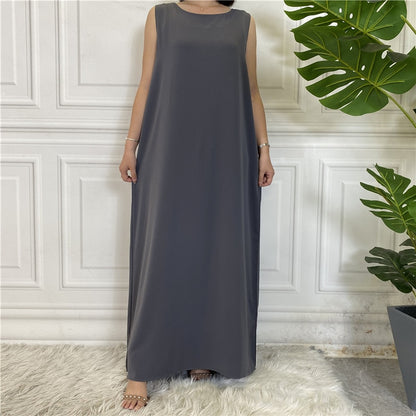 Dubai Abaya Vestido All-Match Casual Wear Sleeveless Inner Dresses