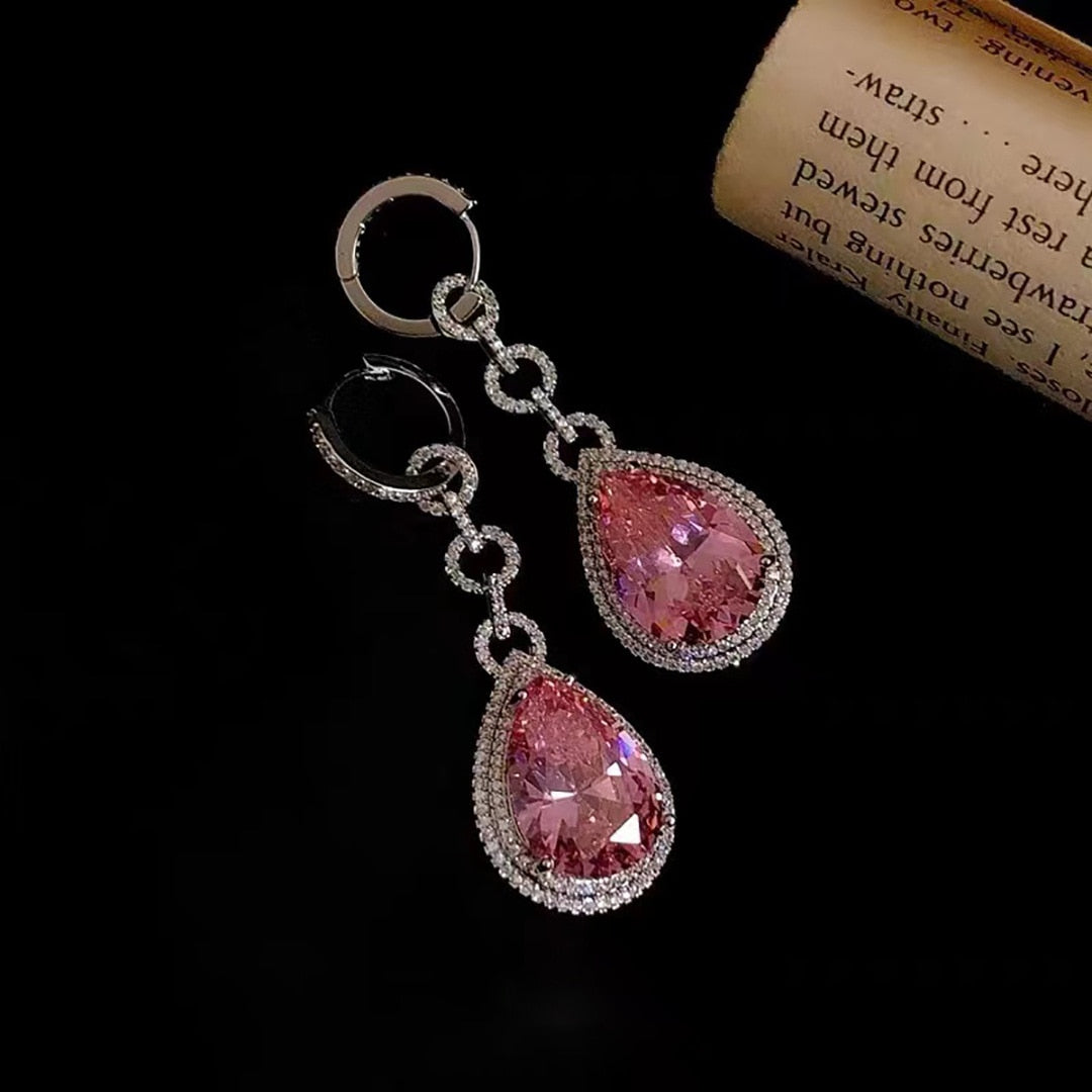 Luxury Water Drop Pink Diamond Dangle Earring