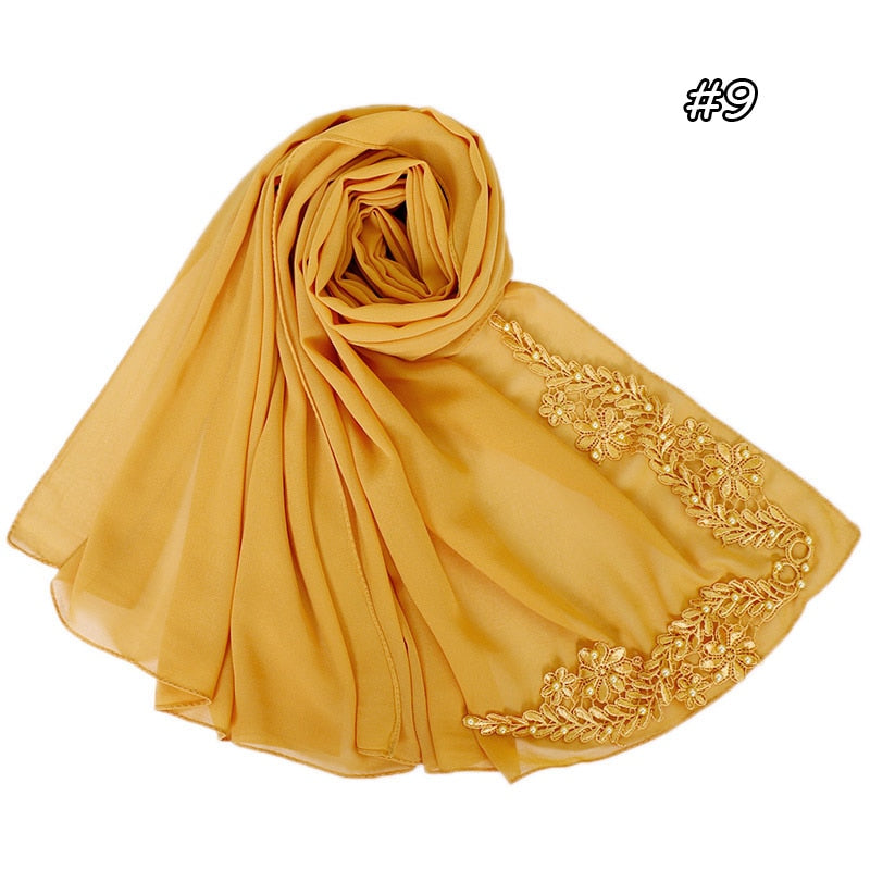 Plain Chiffon Hijabs for Women with Pearls